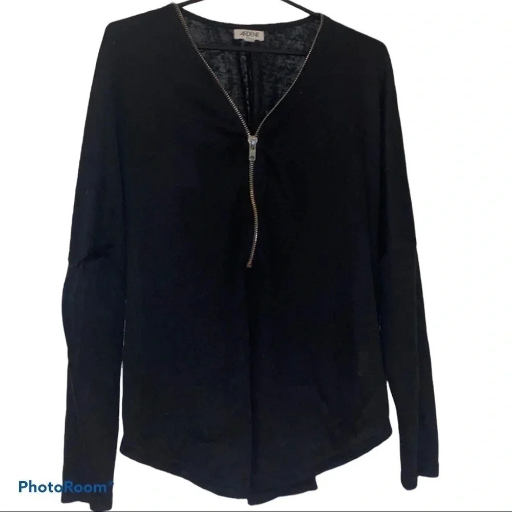 Ardene  black oversized pull 3/4 gold tone zipper sweater Sz XL